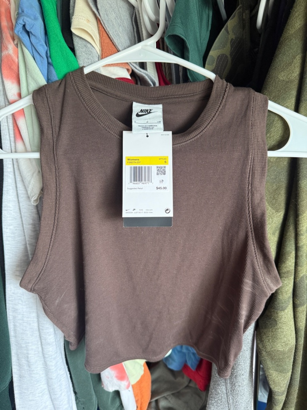 Nike Women's Brown Cropped Rib Tank Top